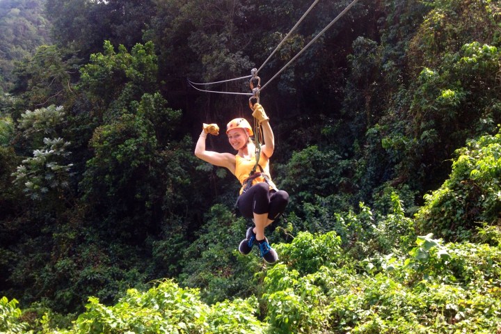 woman ziplining