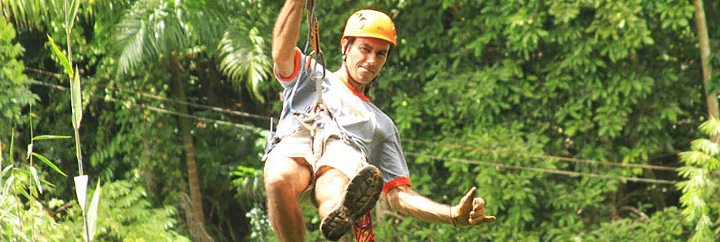 man ziplining
